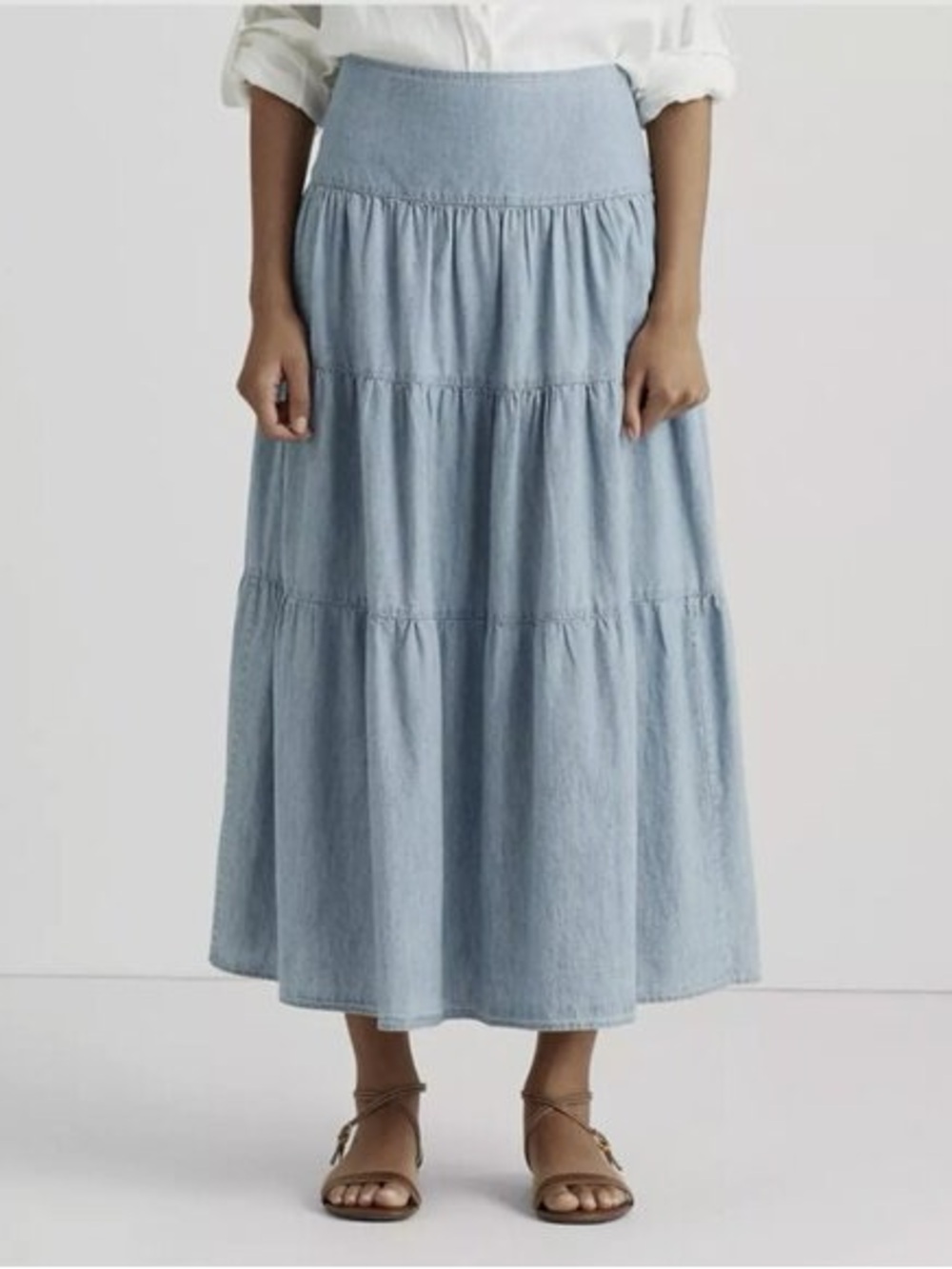 Lauren Ralph Lauren Blue Tiered Chambray Peasant Skirt